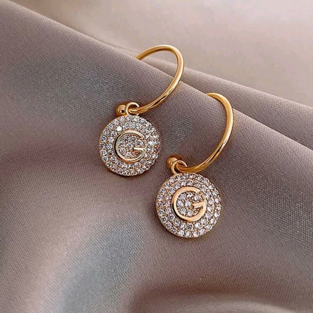 CZ Gold Lettered Earrings
